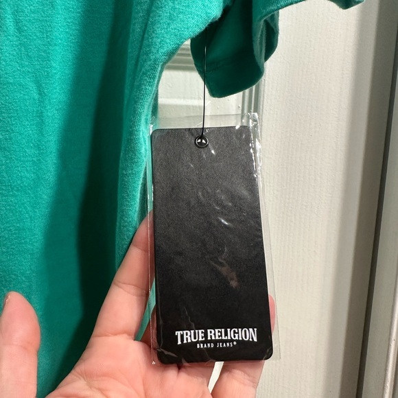 True Religion Medium Tshirt Turquoise Aqua Buddha with a Guitar Horseshoe Men’s - Picture 7 of 7